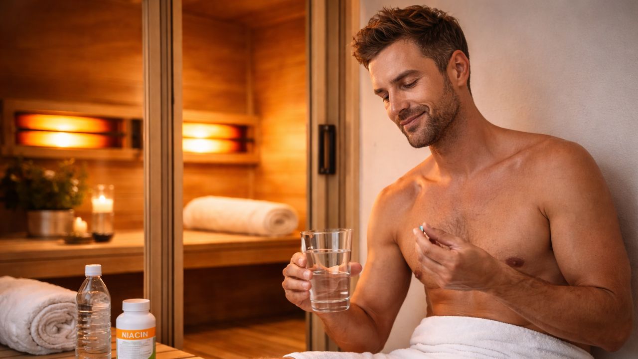a guy taking a niacin detox with a sauna
