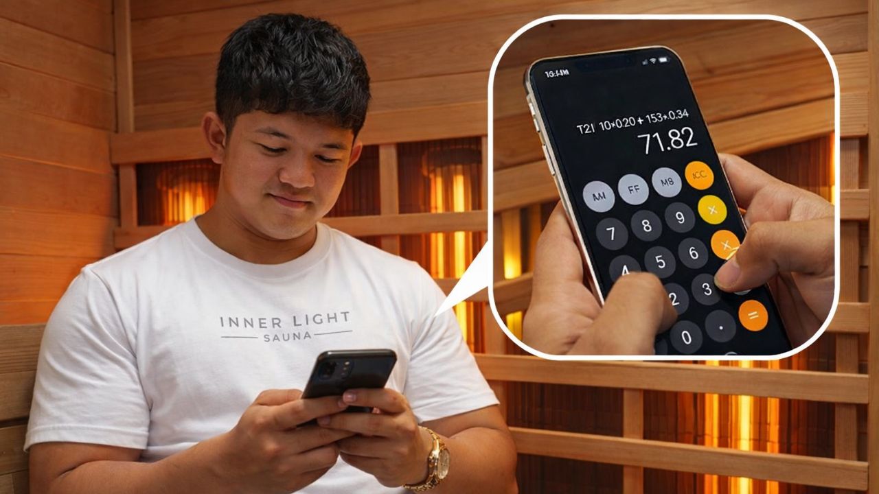 man using his phone to calculate infrared sauna energy costs