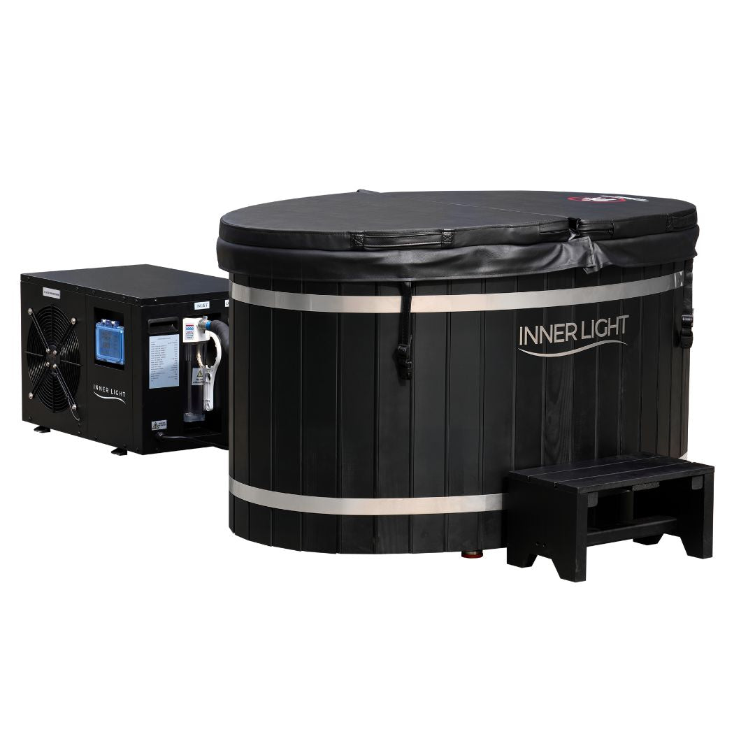 Black oval Ice Bath with chiller and step