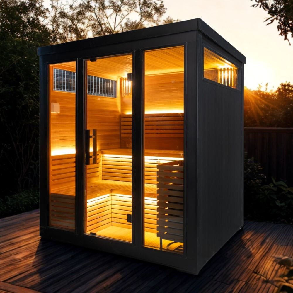 outdoor black traditional sauna