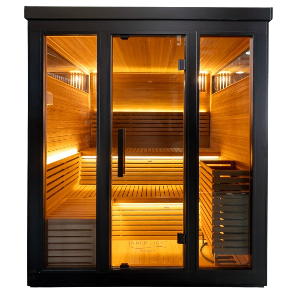 Outdoor black aluminium traditional sauna