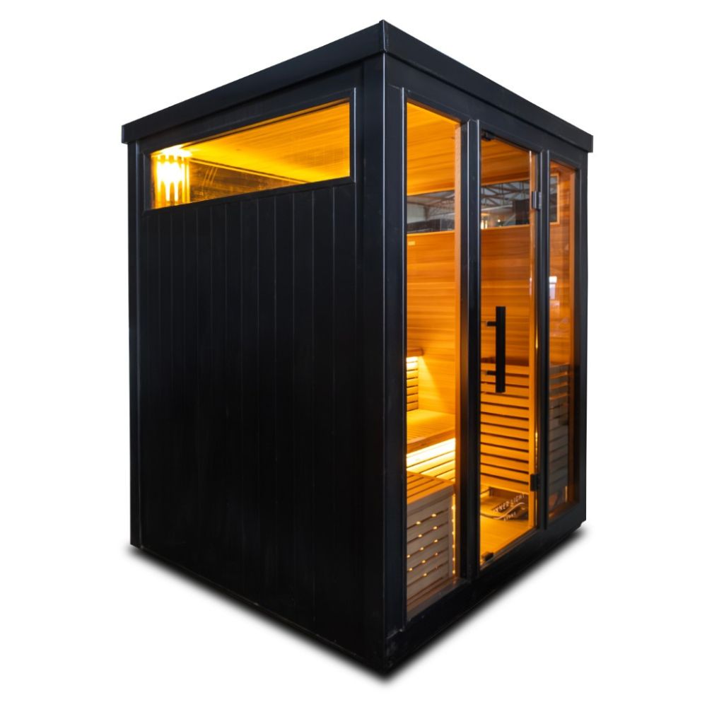 Back outdoor sauna with windows