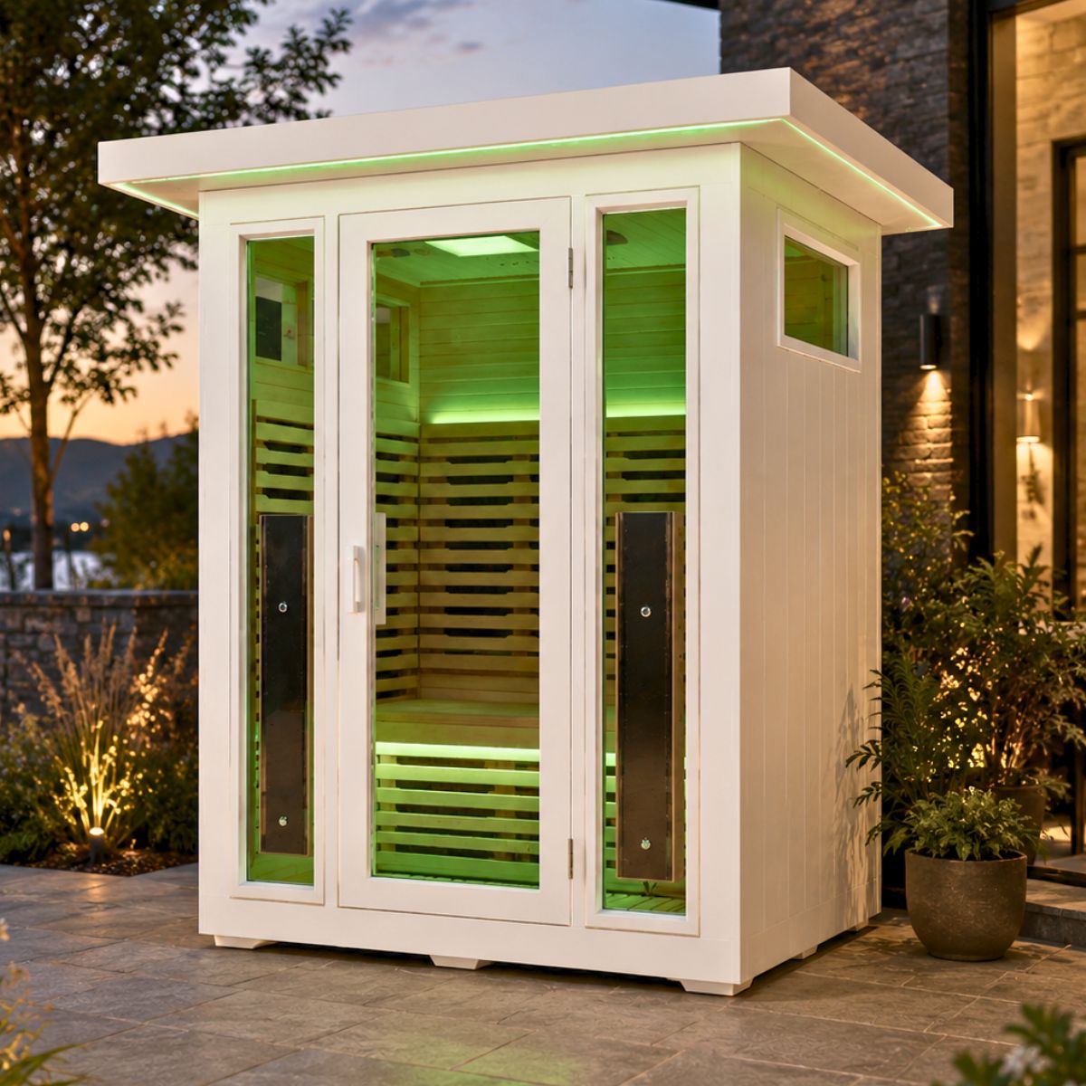 2 person white outdoor sauna