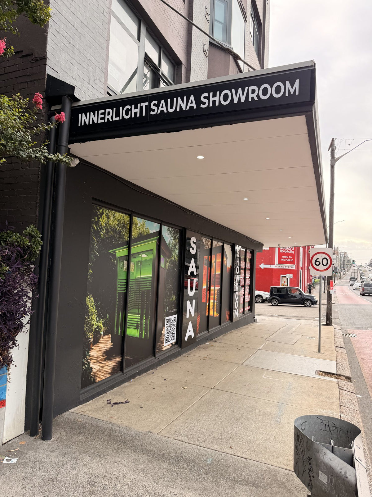 Innerlight Sauna showroom entrance and awning