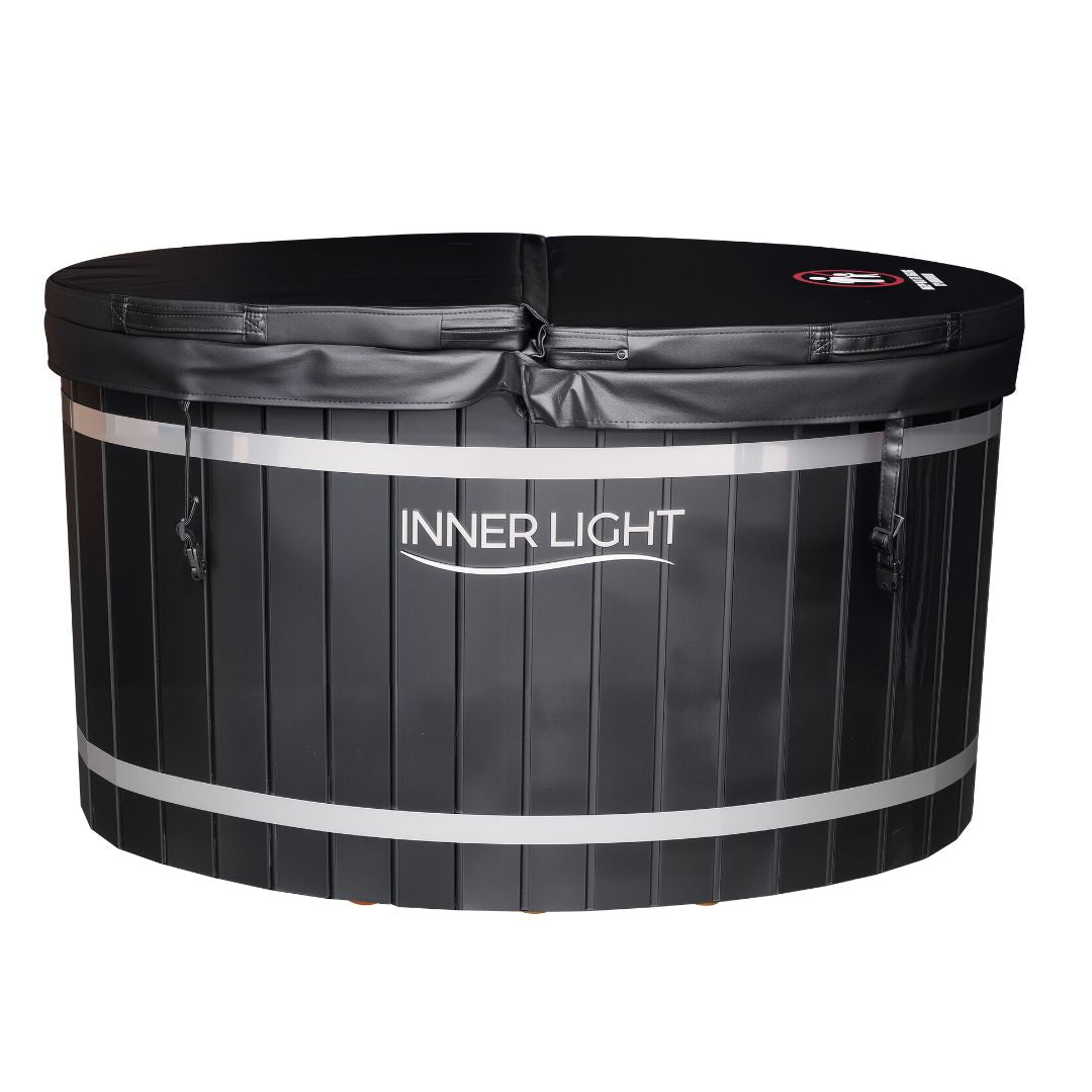 Black oval Ice Bath with protective lid