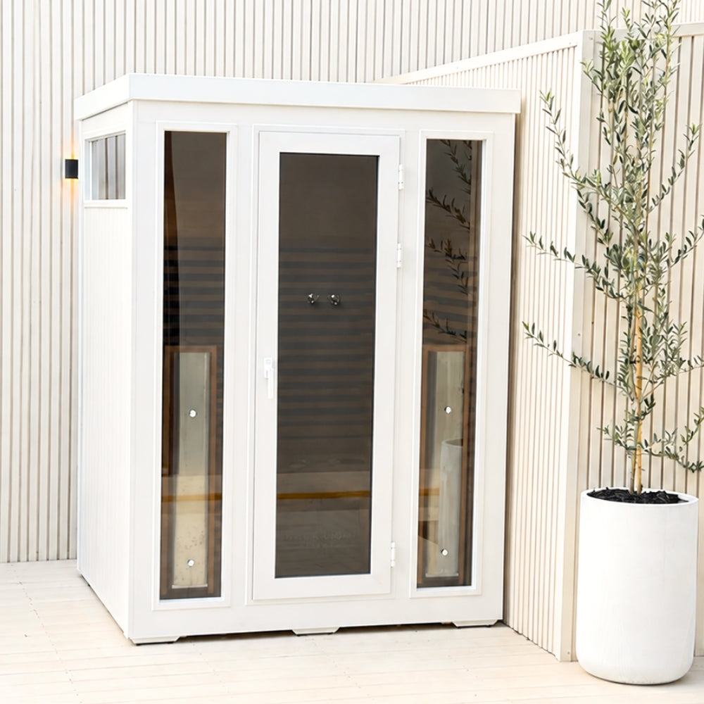 Build a Deluxe 3 white outdoor sauna