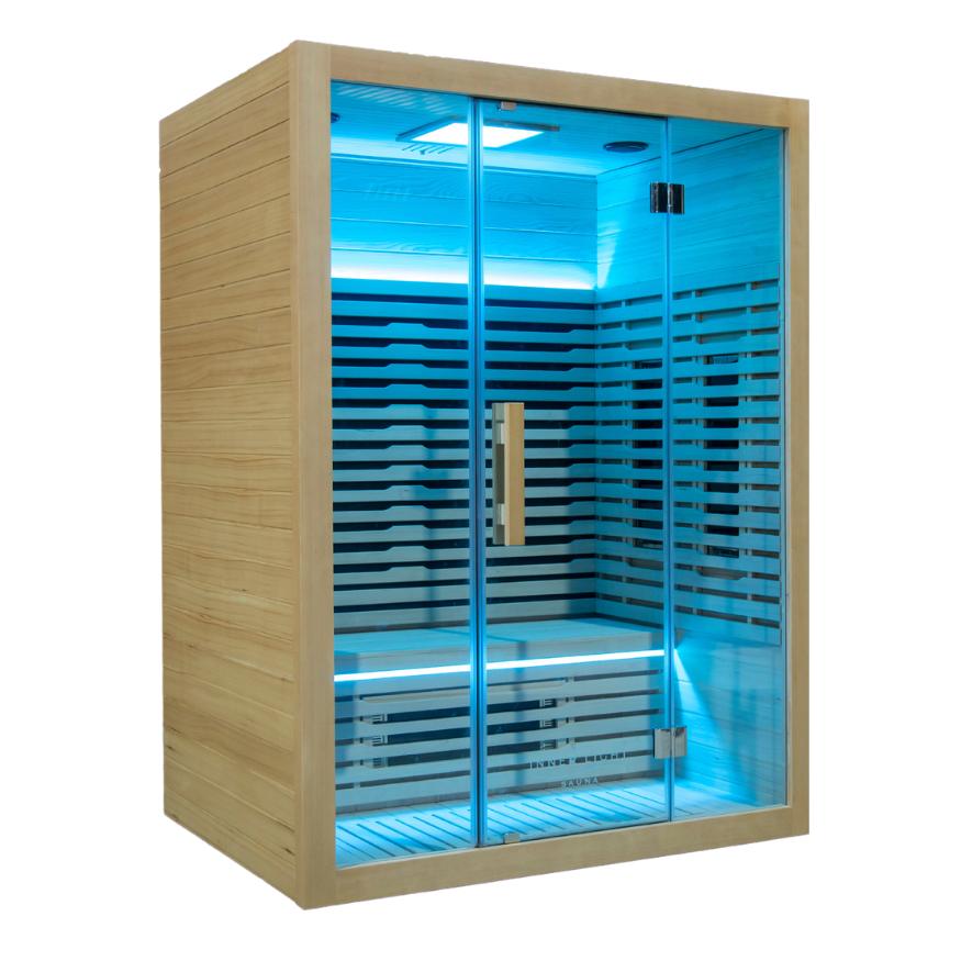3 person full spectrum sauna side angle blue