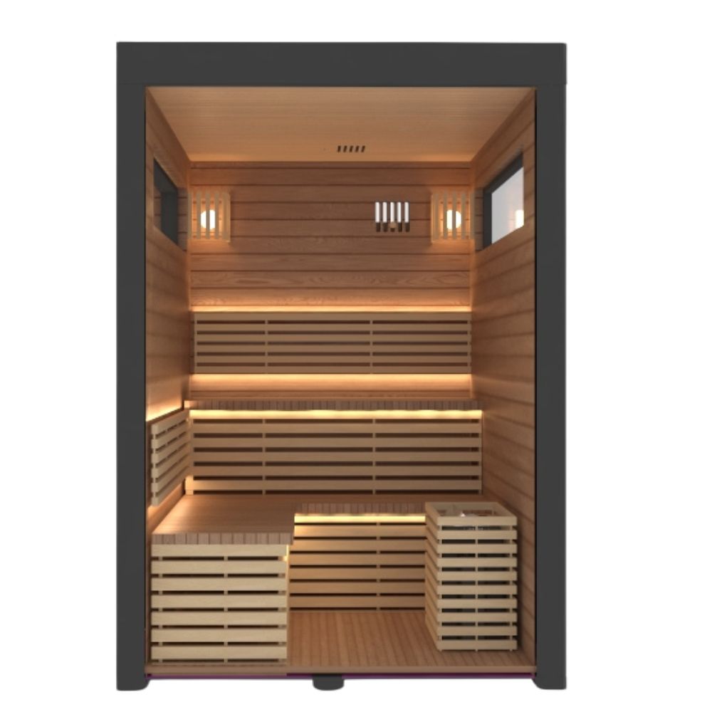 Western Red Cedar interior with two-tier bench