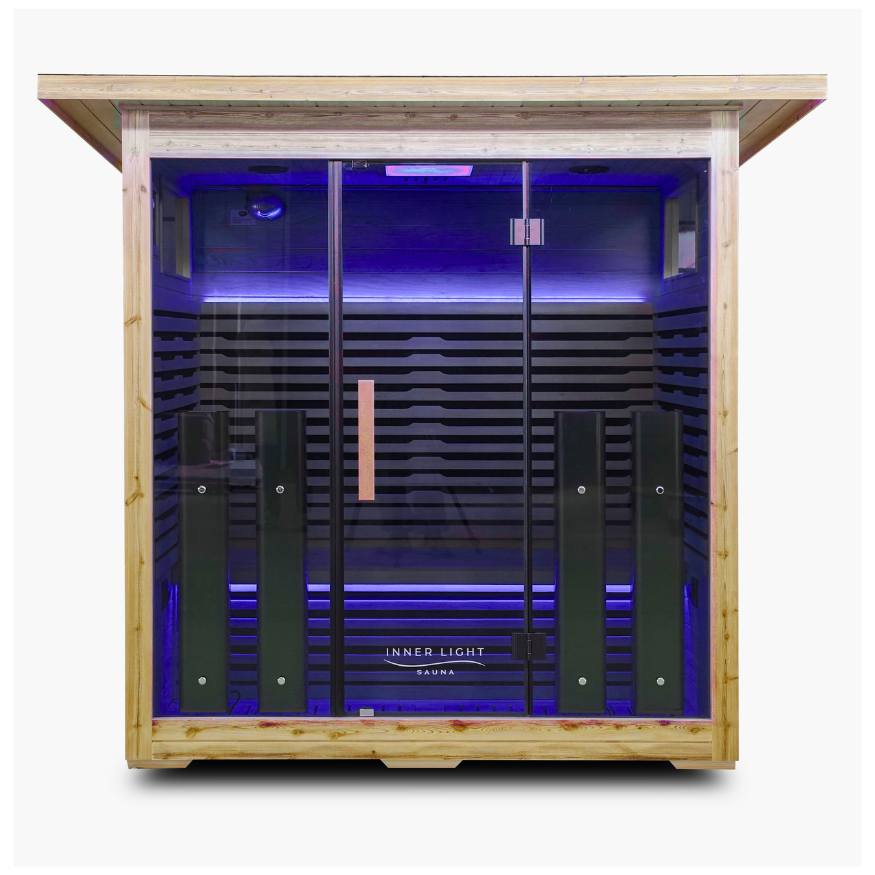 Outdoor Infrared Sauna Natural Wood - Blue Lights