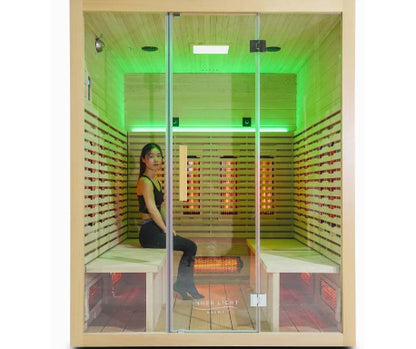 8 Seat Sauna with woman on seat