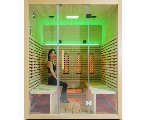 8 Seat Sauna with woman on seat