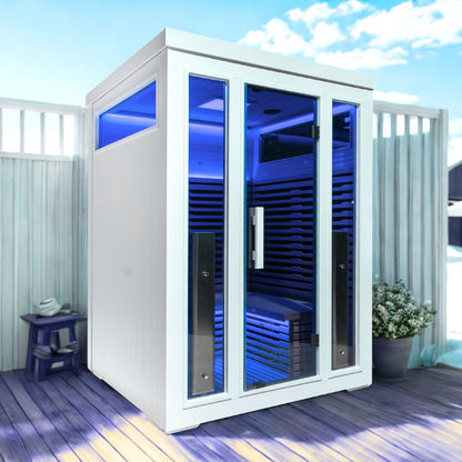 white outdoor sauna