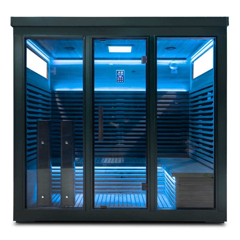  Aluminum Outdoor infrared sauna Bella 5 person front view