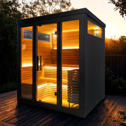 outdoor black traditional sauna