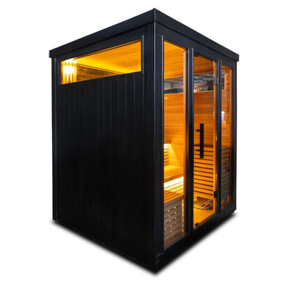 Back outdoor sauna with windows