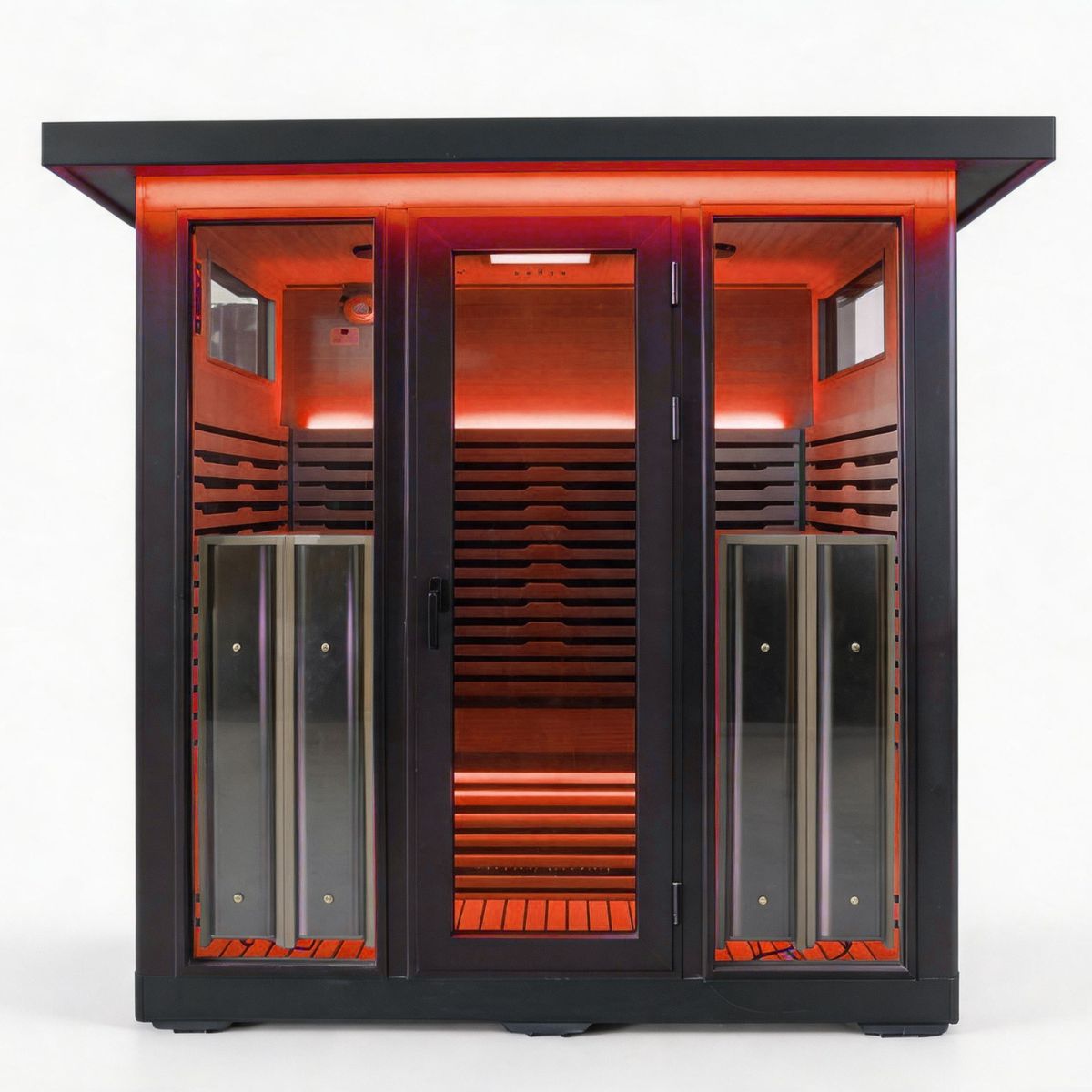 Front view, mood lighting in red