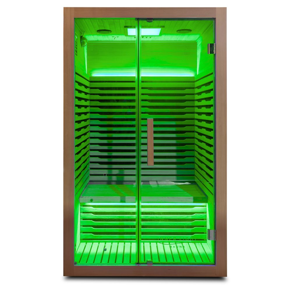 Front view, mood lighting in green