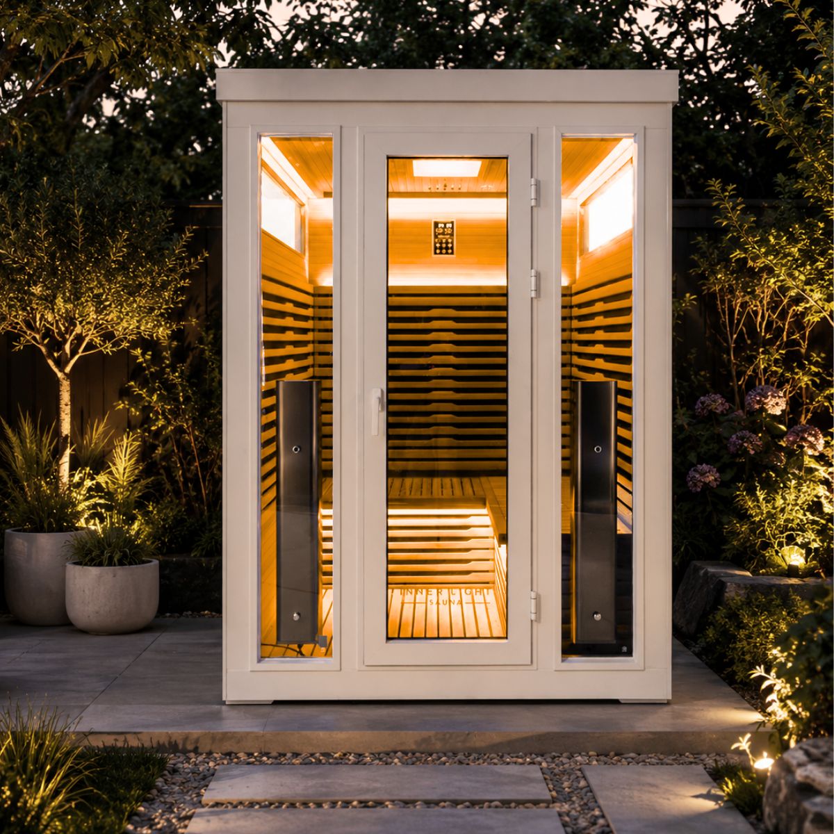 3 Person White Outdoor Infrared Sauna Bella Deluxe – Inner Light Sauna