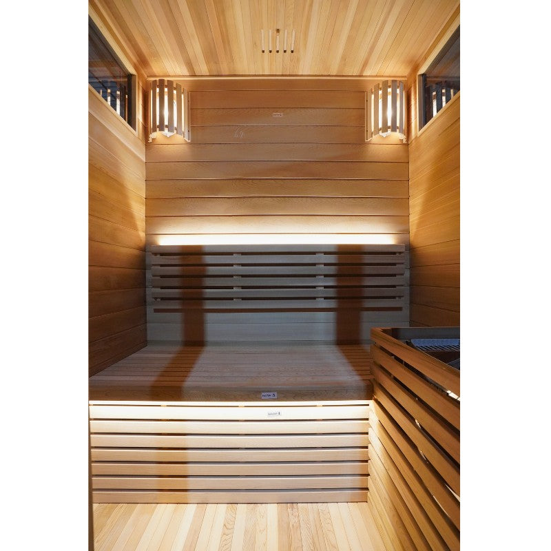 Cedar bench and LED lighting
