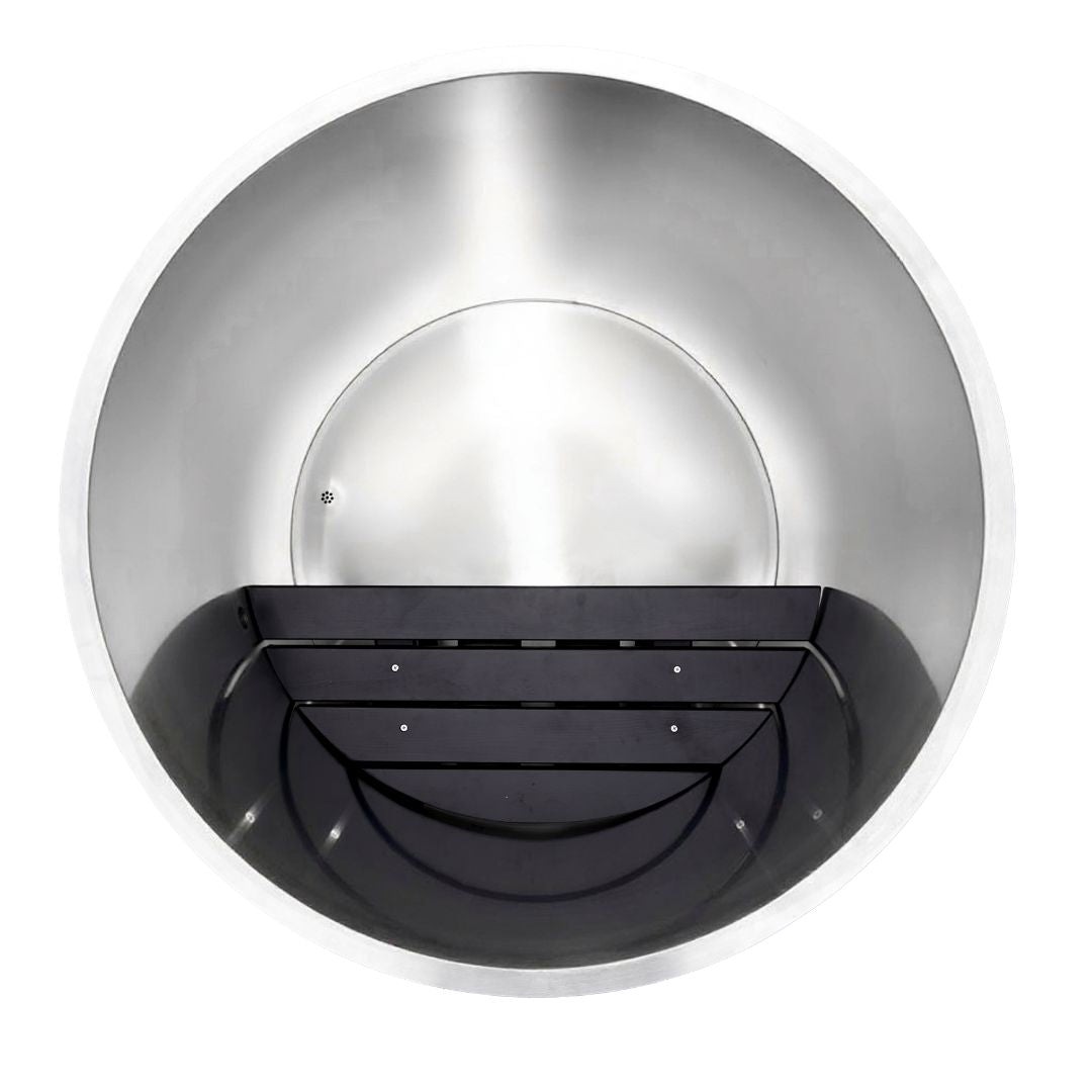 Black round ice plunge inside with seat