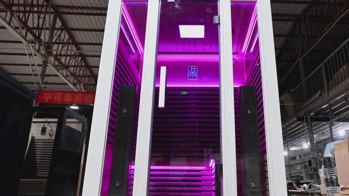 Load video: Inner Light Bella Deluxe 3 person white outdoor infrared sauna