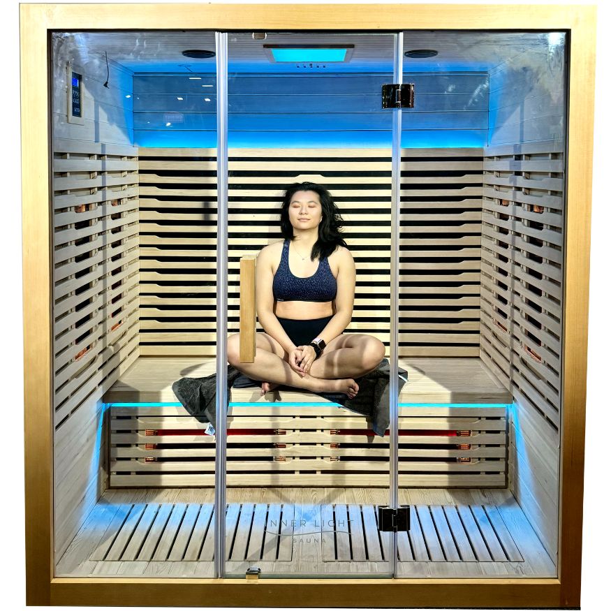 Woman in 4 person infrared sauna